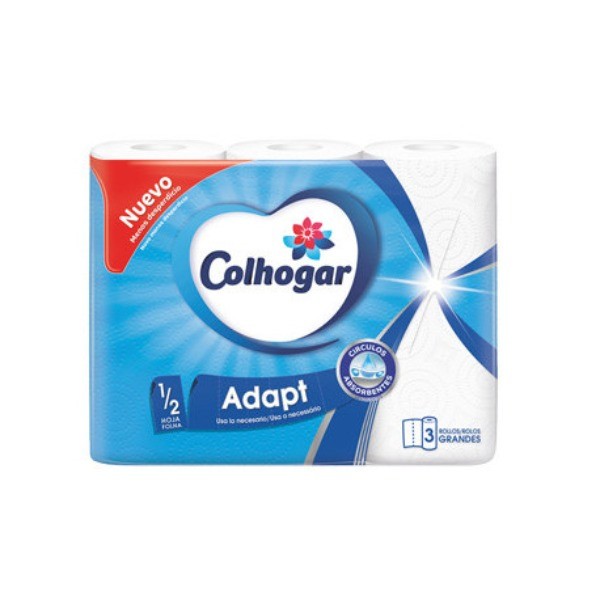 Papel de Cocina Colhogar ADAPT - Pack 3 Rollos de Media Hoja