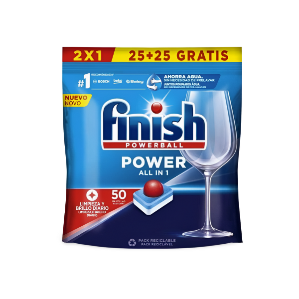 Finish Super Power: 50 Pastillas para Lavavajillas con Doble Acción de Limpieza Profunda y Protección